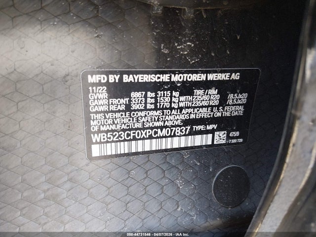 Продаж на аукціоні авто 2023 Bmw Ix Xdrive50, vin: WB523CF0XPCM07837, номер лоту: 44731546