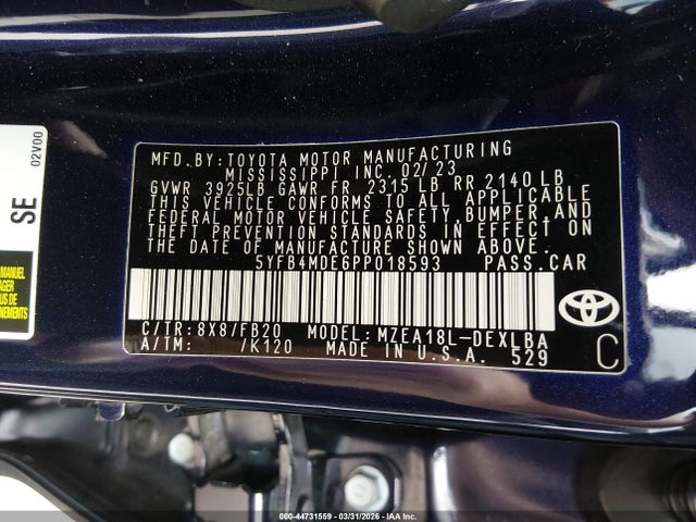 Toyota COROLLA LE 2023 5YFB4MDE6PP018593 Image 9