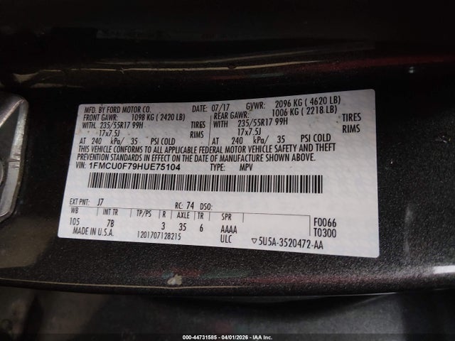 2017 FORD ESCAPE 1FMCU0F79HUE75104 Photo 8