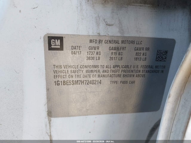 1G1BE5SM7H7240214 Chevrolet Cruze Lt Auto