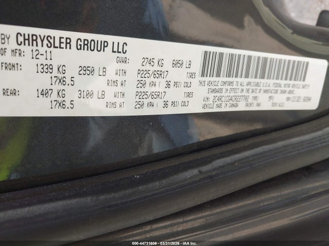 Продаж на аукціоні авто 2012 Chrysler Town & Country Touring-l, vin: 2C4RC1CG4CR227702, номер лоту: 44731606