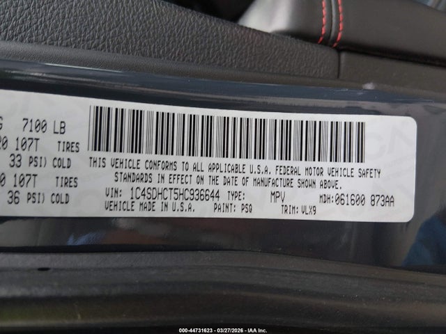 1C4SDHCT5HC936644 Dodge Durango R/t Rwd