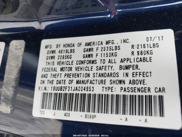 Aukcja sprzedaży 2018 Acura Tlx, vin: 19UUB2F31JA004953, numer aukcji: 44731625