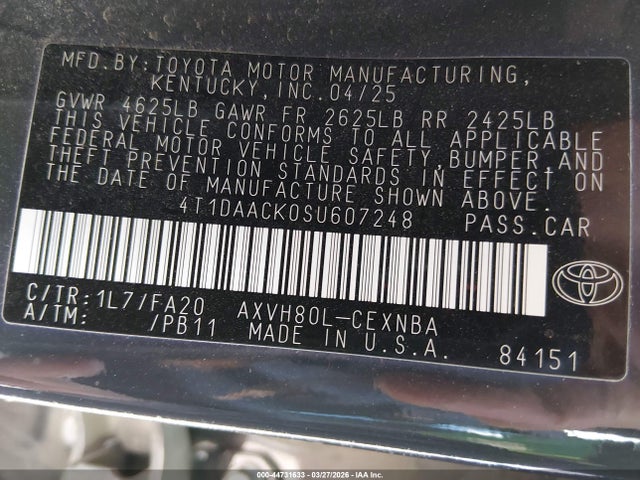 Toyota CAMRY LE 2025 4T1DAACK0SU607248 Image 9