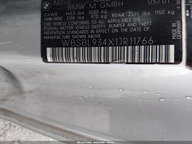 Aukcja sprzedaży 2001 Bmw M3, vin: WBSBL934X1JR11766, numer aukcji: 44731649