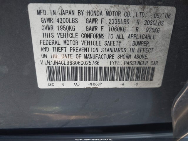 2006 ACURA TSX JH4CL96806C025766 Photo 8
