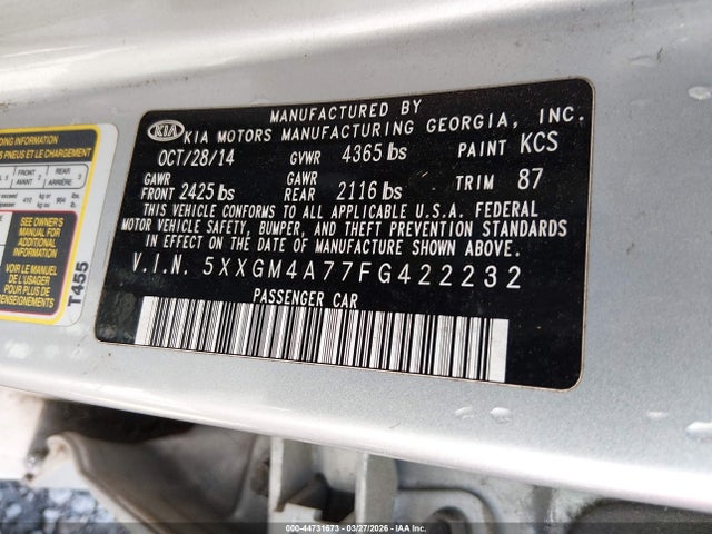 KIA Optima Lx 2015 5XXGM4A77FG422232 Image 9