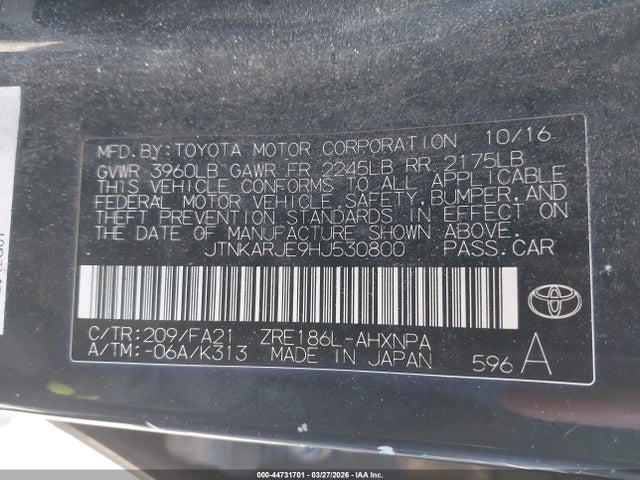 JTNKARJE9HJ530800 Toyota COROLLA IM