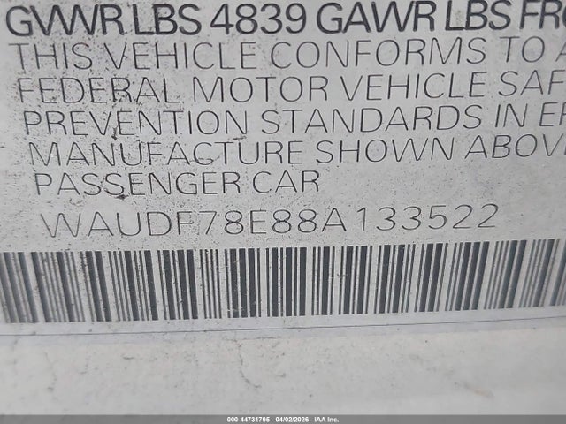 Продаж на аукціоні авто 2008 Audi A4 2.0t/2.0t Special Edition, vin: WAUDF78E88A133522, номер лоту: 44731705