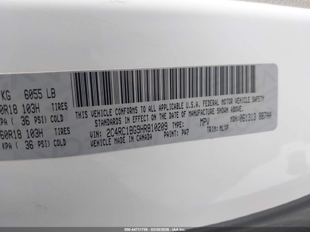 Aukcja sprzedaży 2017 Chrysler Pacifica Touring-l, vin: 2C4RC1BG9HR810209, numer aukcji: 44731708