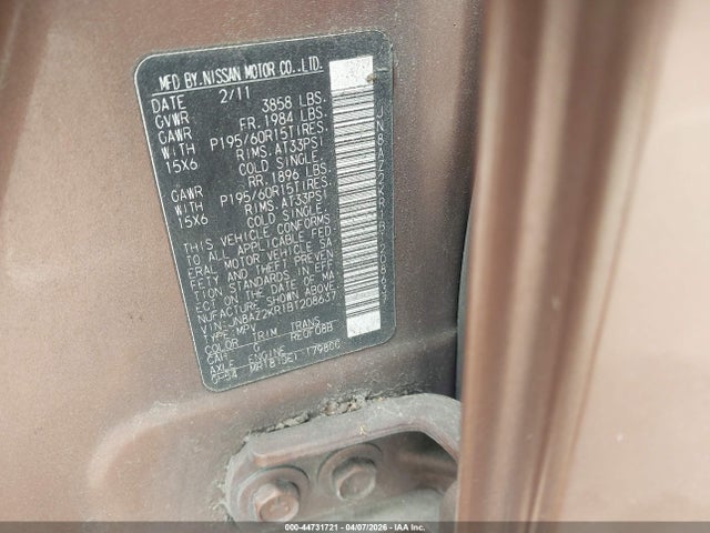 44731721 :رقم المزاد ، JN8AZ2KR1BT208637 vin ، 2011 Nissan Cube 1.8s مزاد بيع