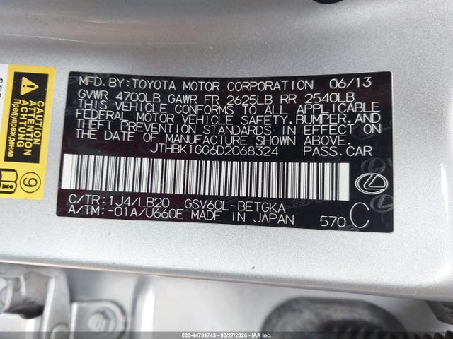 Продажа на аукционе авто 2013 Lexus Es 350, vin: JTHBK1GG6D2068324, номер лота: 44731743