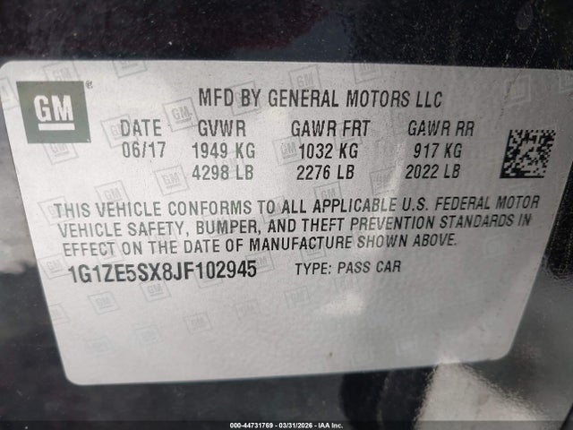 44731769 :رقم المزاد ، 1G1ZE5SX8JF102945 vin ، 2018 Chevrolet Malibu Premier مزاد بيع