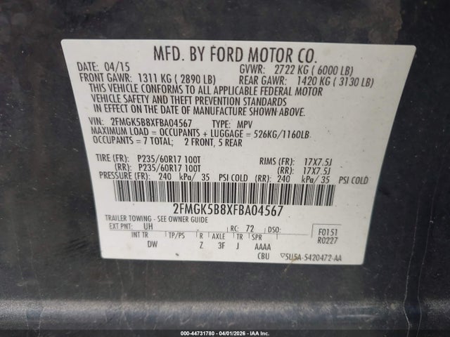 2015 FORD FLEX 2FMGK5B8XFBA04567 Photo 8