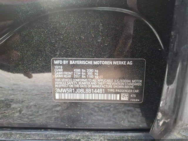 Продаж на аукціоні авто 2020 Bmw 330i, vin: 3MW5R1J08L8B14481, номер лоту: 44731788