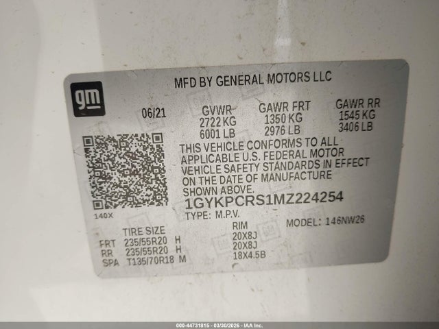 2021 Cadillac Xt6 Fwd Premium Luxury მანქანა იყიდება აუქციონზე, vin: 1GYKPCRS1MZ224254, აუქციონის ნომერი: 44731815