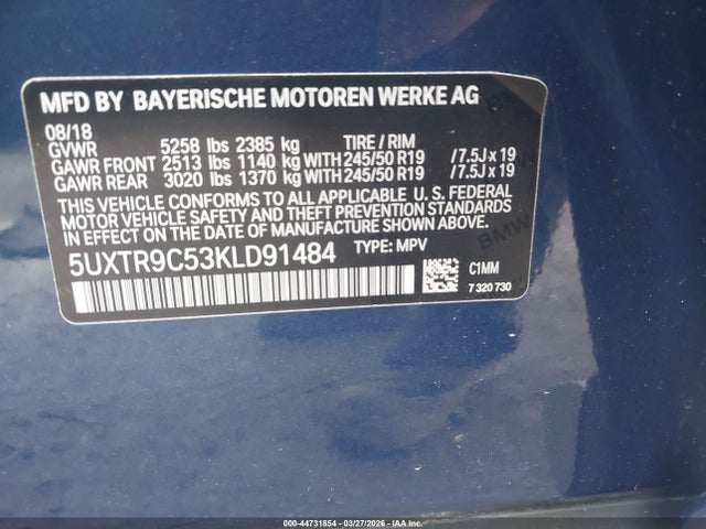 Продажа на аукционе авто 2019 Bmw X3 Xdrive30i, vin: 5UXTR9C53KLD91484, номер лота: 44731854