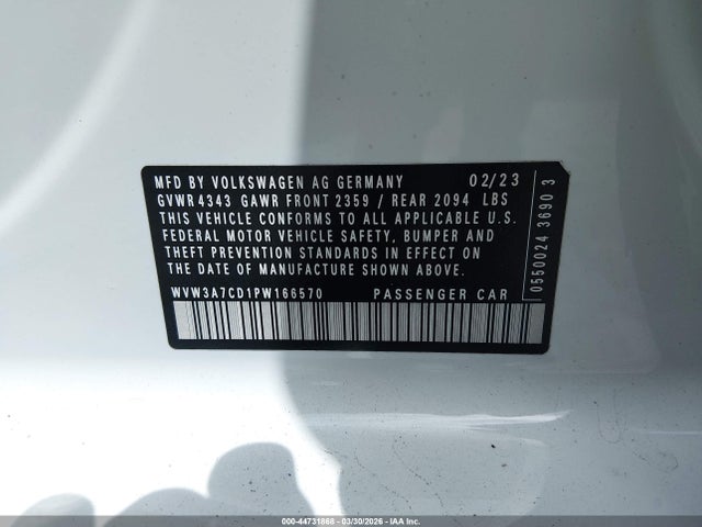 Продаж на аукціоні авто 2023 Volkswagen Golf Gti 2.0t Se, vin: WVW3A7CD1PW166570, номер лоту: 44731868