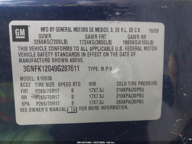 2009 CHEVROLET AVALANCHE 1500 3GNFK12049G287611 Photo 8