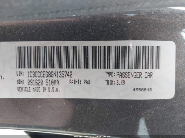 2016 Chrysler 200 C მანქანა იყიდება აუქციონზე, vin: 1C3CCCEG8GN135742, აუქციონის ნომერი: 44731891