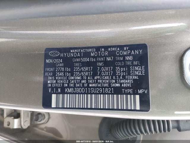 KM8JBDD11SU291821 Hyundai Tucson Hybrid Blue