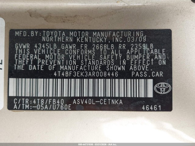 Продаж на аукціоні авто 2010 Toyota Camry Le, vin: 4T4BF3EK3AR008446, номер лоту: 44731936
