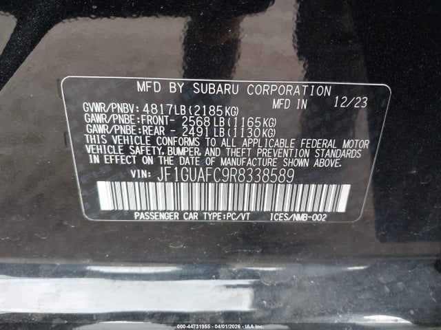 Продаж на аукціоні авто 2024 Subaru Impreza Sport 5-door, vin: JF1GUAFC9R8338589, номер лоту: 44731955