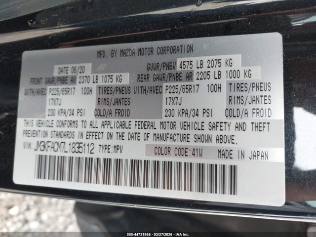 Продажа на аукционе авто 2020 Mazda Cx-5 Touring, vin: JM3KFACM7L1835112, номер лота: 44731966