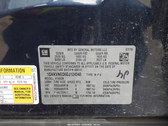 Aukcja sprzedaży 2016 Gmc Acadia Sle-1, vin: 1GKKVNED6GJ124348, numer aukcji: 44731973