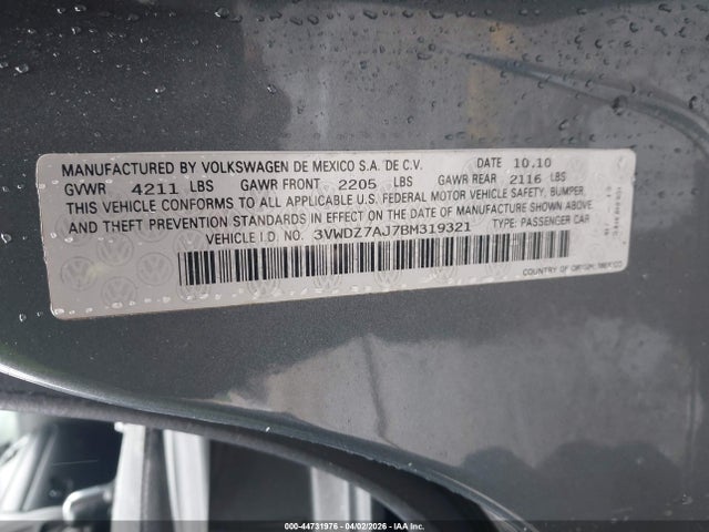 2011 Volkswagen Jetta 2.5l Se მანქანა იყიდება აუქციონზე, vin: 3VWDZ7AJ7BM319321, აუქციონის ნომერი: 44731976