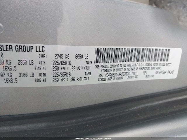 Aukcja sprzedaży 2010 Dodge Grand Caravan Sxt, vin: 2D4RN5D14AR297874, numer aukcji: 44731981
