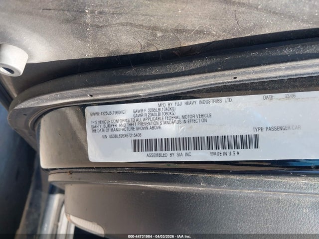 Продажа на аукционе авто 2006 Subaru Legacy 2.5i, vin: 4S3BL626X67215406, номер лота: 44731984