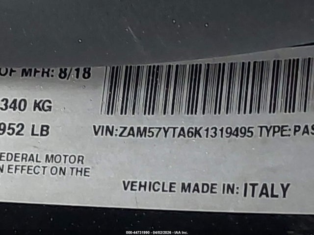 Продажа на аукционе авто 2019 Maserati Ghibli S Q4, vin: ZAM57YTA6K1319495, номер лота: 44731990