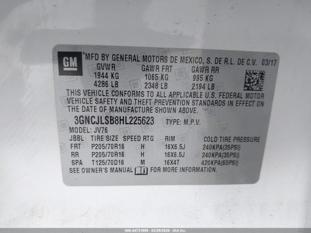 Chevrolet Trax Lt 2017 3GNCJLSB8HL225623 Image 9