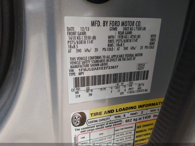 Ford Expedition Limited 2014 1FMJU2A5XEEF23837 Image 9