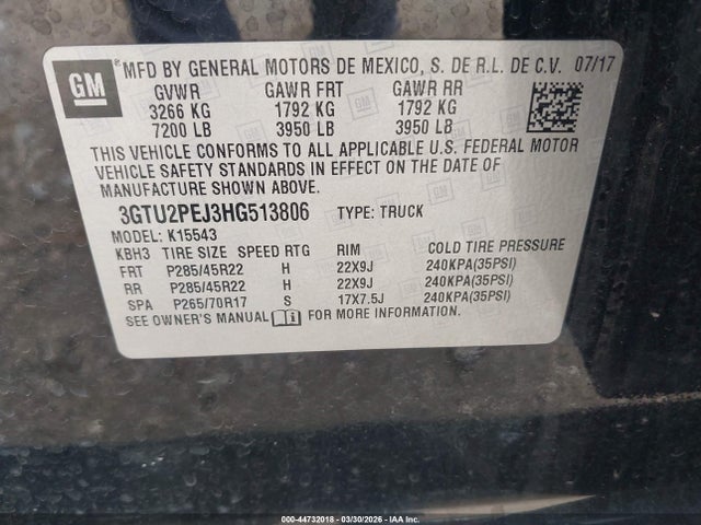 Aukcja sprzedaży 2017 Gmc Sierra 1500 Denali, vin: 3GTU2PEJ3HG513806, numer aukcji: 44732018