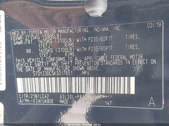 2019 TOYOTA SIENNA 5TDYZ3DC5KS017651 Photo 8