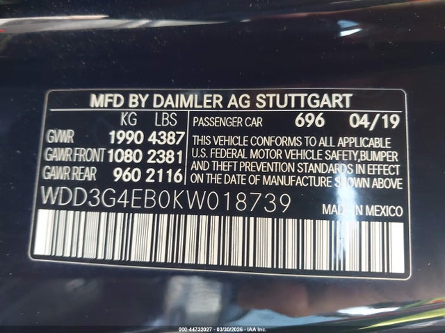 Продаж на аукціоні авто 2019 Mercedes-benz A 220, vin: WDD3G4EB0KW018739, номер лоту: 44732027