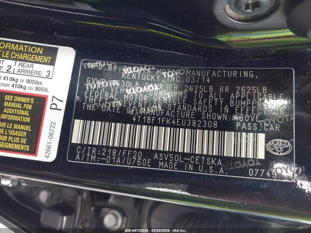 Toyota CAMRY SE 2014 4T1BF1FK4EU382308 Image 9