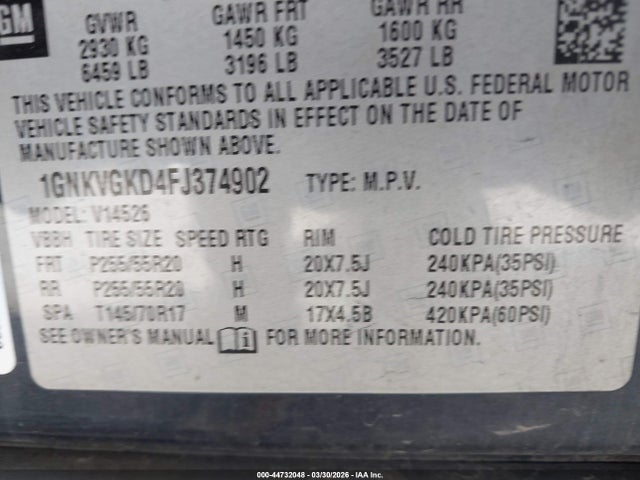 Chevrolet Traverse 1lt 2015 1GNKVGKD4FJ374902 Image 9