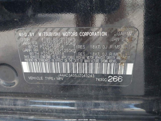 Продаж на аукціоні авто 2018 Mitsubishi Outlander Se, vin: JA4AD3A35JZ043243, номер лоту: 44732091