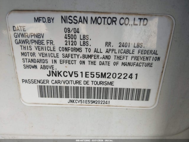 Продажа на аукционе авто 2005 Infiniti G35, vin: JNKCV51E55M202241, номер лота: 44732092