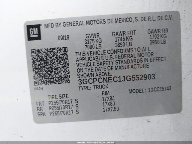 44732095 :رقم المزاد ، 3GCPCNEC1JG552903 vin ، 2018 Chevrolet Silverado 1500 Wt مزاد بيع