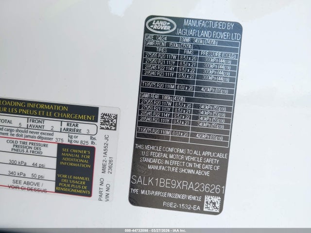 SALK1BE9XRA236261 Land Rover Range Rover P530 Autobiography/p530 Autobiography 7 Seat