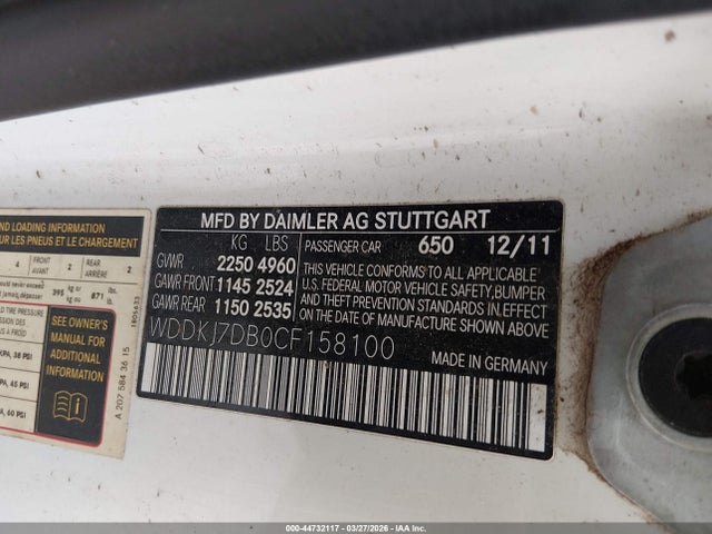 2012 Mercedes-benz E 550 მანქანა იყიდება აუქციონზე, vin: WDDKJ7DB0CF158100, აუქციონის ნომერი: 44732117