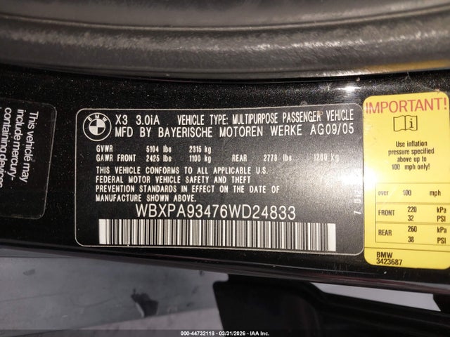 2006 BMW X3 WBXPA93476WD24833 Photo 8