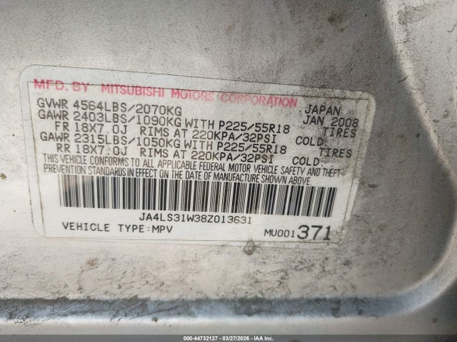 Продаж на аукціоні авто 2008 Mitsubishi Outlander Se, vin: JA4LS31W38Z013631, номер лоту: 44732127