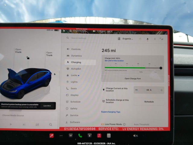 44732128 :رقم المزاد ، 5YJ3E1EA7SF039596 vin ، 2025 Tesla Model 3 Long Range Rear-wheel Drive/standard Rear-wheel Drive مزاد بيع