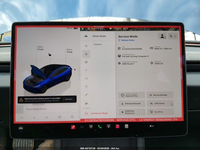 44732128 :رقم المزاد ، 5YJ3E1EA7SF039596 vin ، 2025 Tesla Model 3 Long Range Rear-wheel Drive/standard Rear-wheel Drive مزاد بيع