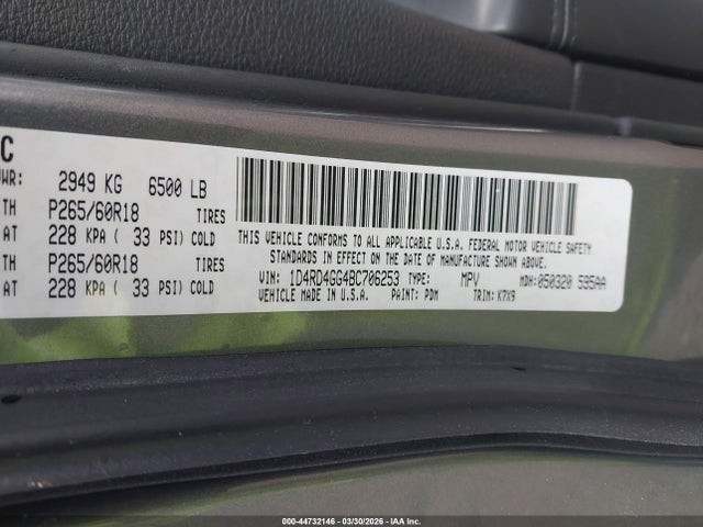 Продажа на аукционе авто 2011 Dodge Durango Crew, vin: 1D4RD4GG4BC706253, номер лота: 44732146